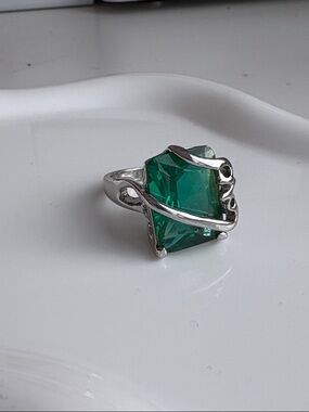 Chunky Green Emerald Costume Statement Ring